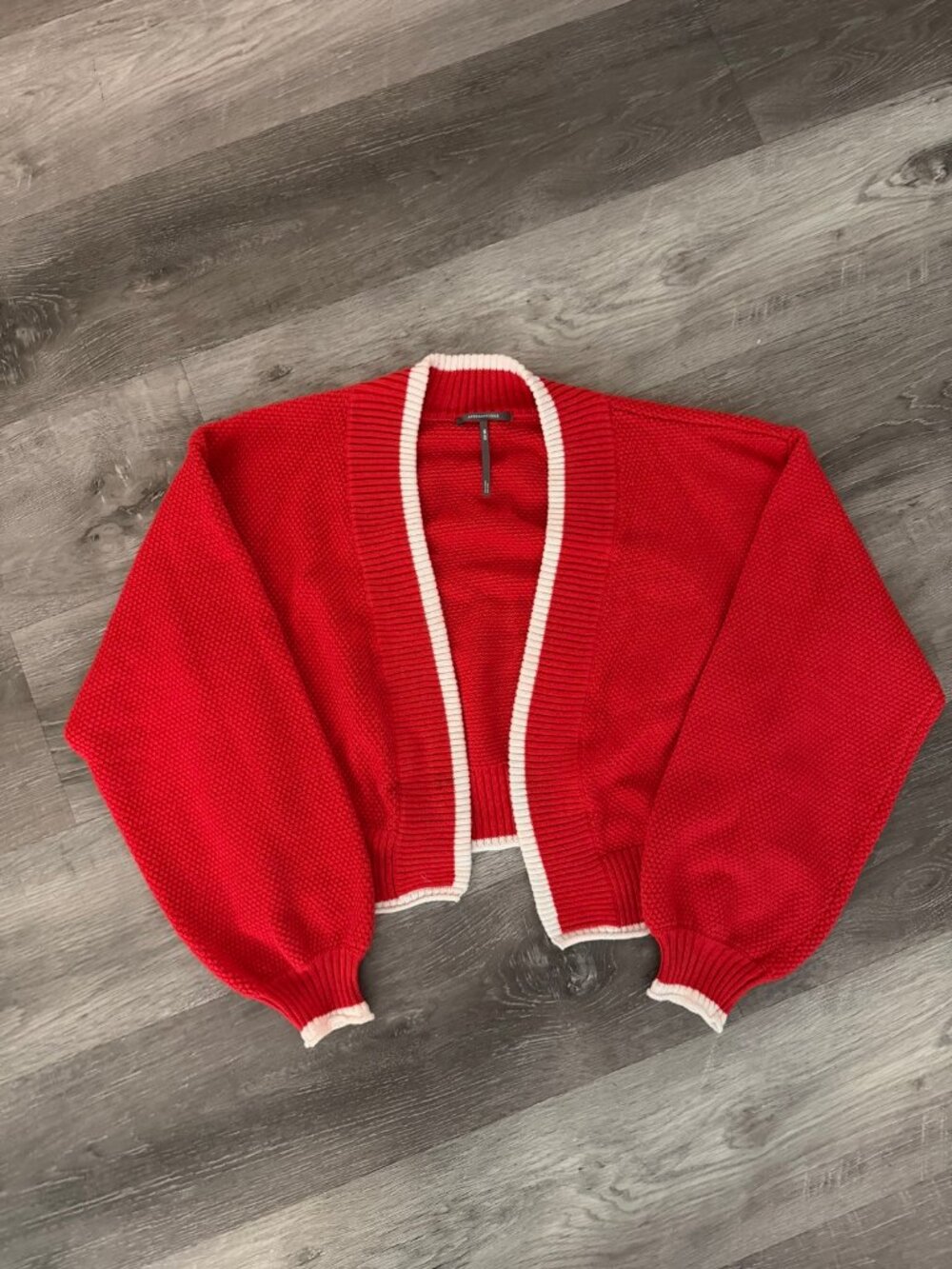 Anthropologie Red Open Front Cardigan White Trim | One Size